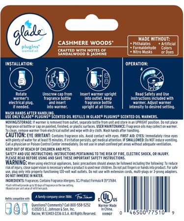Glade PlugIns Cashmere Woods Air Freshener Starter Kit - 0.67 Fl Oz - Home and Bathroom Scented Oil Refill - 1 Warmer + 1 Refill (Pack of 1) - Buy Online on SooperMarket.com