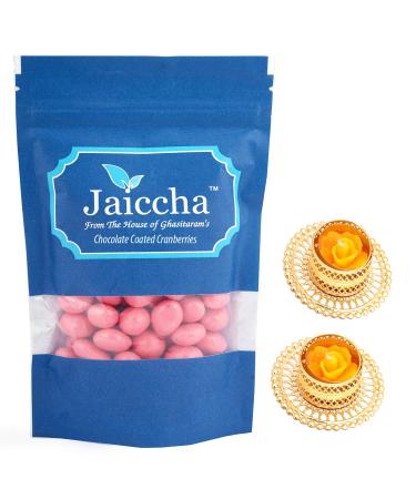 Jaiccha Ghasitaram Diwali Gifts Chocolate - Chocolate Coated Cranberries with 2 T-Lites