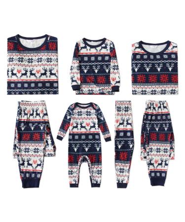 PATPAT Family Christmas Pjs Matching Sets Reindeer and Snowflake Patterned Sleepwear Xmas PJS Set for Couples and Kids Baby 6-9 Months Royal Blue