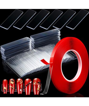 100 Pieces Nail Design Tips Display Stand Holder with 10 M Double Sided Tape Nail Design Practice Holder and Removable Mounting Tape for Nail Salon Home Nail Accessory Office Decor
