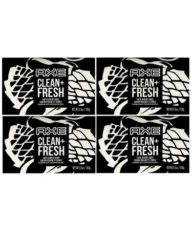 Axe Bar Soap for Men, Clean + Fresh 3.7 oz (100g) - 4 Pack