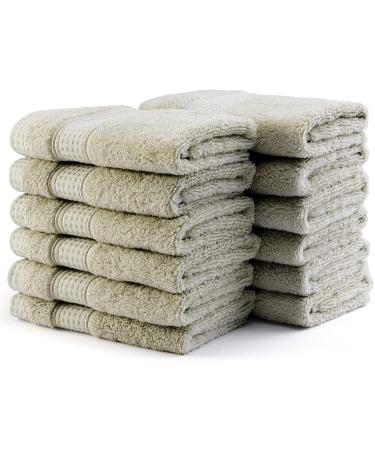 Ultra Soft Cotton Face Towels Washcloths Bulk - 12 Pack for Men or Women | Absorbent Bath Towels Set for Hotel, Spa, Kitchen | Multi-Purpose Wash Rags in Sage Color - Buy Online on SooperMarket.com