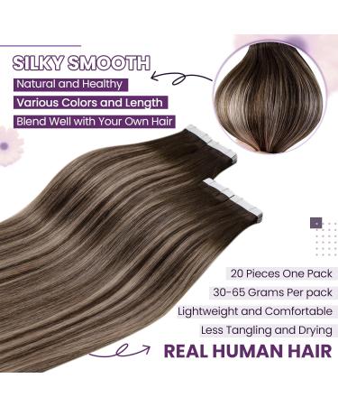 Laavoo Ombre Brown Tape In Extensions | 55cm Balayage Remy Hair | Seamless Real Hair Extensions | 20pcs #4/18/4 50g - Buy Online on SooperMarket.com
