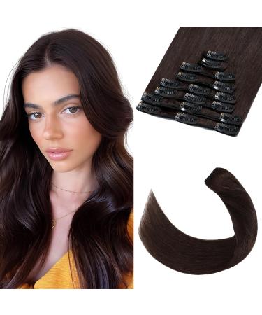 Brown Clip in Hair Extensions Real Human Hair 16 Inch 65g Hair Extensions Clip in 8 Pieces Clip in Hair Extensions
