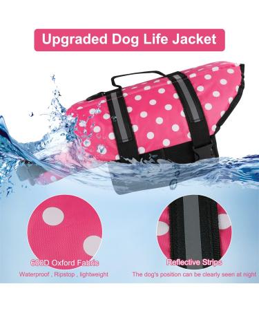 HAOCOO Dog Life Jacket Vest Swimsuit with Reflective Stripes - Pink Polka Dot XL - Buy Online on SooperMarket.com