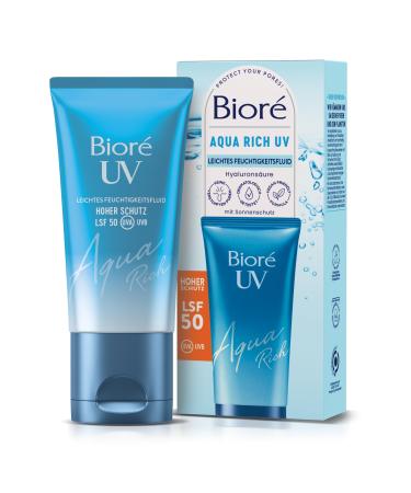 BIORE Aqua Rich UV - Light moisture fluid for the face - sun protection - Light protection factor LSF 50 - UVA/UVB - Works under make -up - Non -greasing LSF 50 ml (1 Pack)