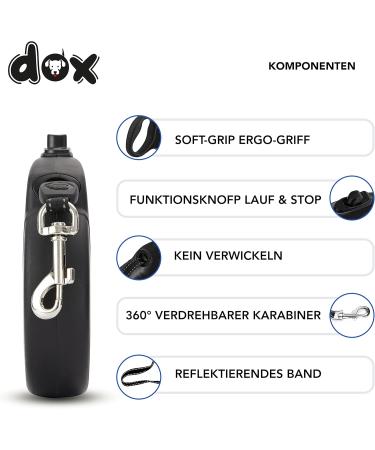 Buy DDOXX Black Dog Leash - Reflective Nylon Bite-Proof 4M Up to 10kg - Stable Roller Break & Lock System | International Shipping - Buy Online on SooperMarket.com