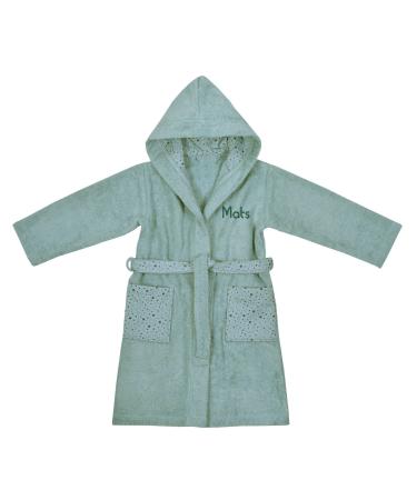 Wolimbo children's bathrobe with name and motif embroidered 100% cotton baby bathrobe 128 mint stars