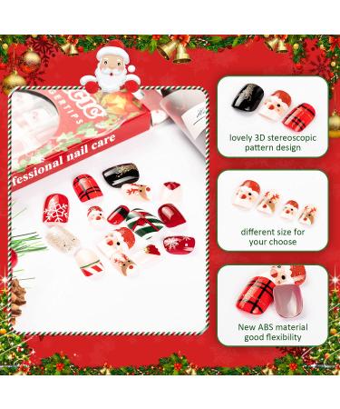 Noverlife 96PCS Winter Holiday Squoval False Nails Kit - Festive Acrylic Nail Tips with Nail Glue for Women & Girls - Buy Online on SooperMarket.com