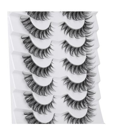 Cat Eye Lashes Clear Band False Eyelashes Natural Wispy Mink Lashes Pack DD Curl Russian Strip Short Volume Fake Eyelashes 7 Pairs by Geeneiya Clear Band_15mm Manga