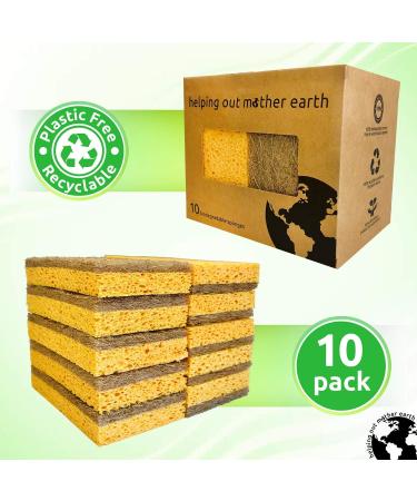 Natural Sponge 10 Pack - Eco-Friendly Kitchen Sponge | Biodegradable Plant-Based Cleaning Dish Sponge - Buy Online on SooperMarket.com