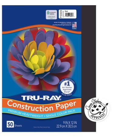 Pacon Tru-Ray Heavyweight Construction Paper  Black  9 x 12  50 Sheets  Sulphite Construction Paper
