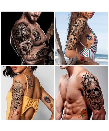 Yazhiji Large Flowers Skull Waterproof Temporary Tattoos - Realistic Tiger Wolf Bird Designs for Women, Girls, Kids & Adults - Buy Online on SooperMarket.com