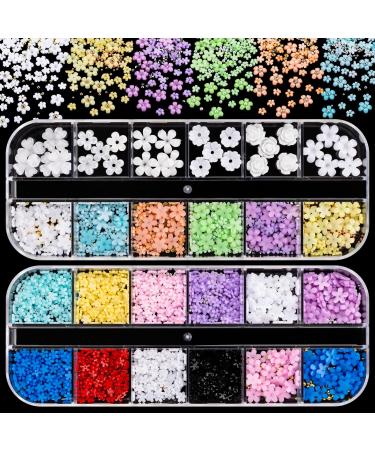 Noverlife 24 Grids Flower Nail Charms Nail Jewelry 3D Colorful Floral Nail Art Rhinestones Gems with Metal Nail Balls Nail Studs Blossom Nail Decals for Nail Art DIY Crafts Phone Case Bags Makeup Multi-colored 24 Grids