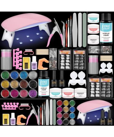 PEACECOLOR Acrylic Nail Kit with Nail Lamp 3 Colors Acrylic Powder and 12 Color Glitter Powder 30ml Acrylic Liquid Acrylic Nail Brush Tips Nail Art Supplies for Acrylic Nails Extension Beginner Kit Kit d