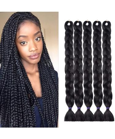 Tess 41 "Braids Extensions Art Hair Crochet Jumbo Braids Synthetics Braiding Hair 5PCs 165g/Bundling 100cm Extensions Black 104 cm (5 pieces) #1-black