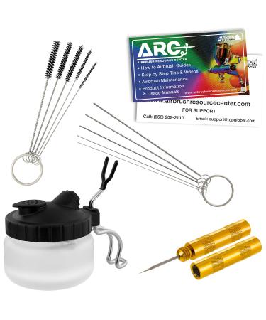 Master Airbrush 13 Piece Airbrush Cleaning Kit - Glass Cleaning Pot Jar with Holder  5 pc Cleaning Needles  5 pc Cleaning Brushes  1 Wash Needle  & How To Link Card