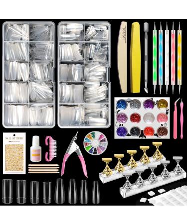 Kalolary Clear Coffin Nail Tips Kit  Long Coffin Square Nails Full Cover  1000Pcs Clear Fake Nail Ballerina False Nails Press On Nails for Nail Practice Nail Art DIY