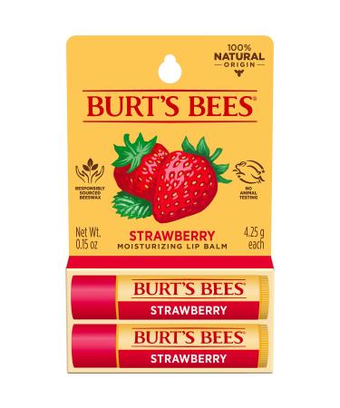 Burt's Bees Lip Balm Moisturizing Lip Care for All Day Hydration 100% Natural Strawberry (2 Pack)
