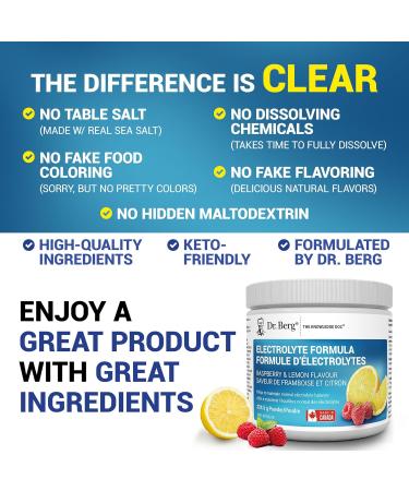 Dr. Berg Electrolytes Powder No Sugar - Enhanced w/ 1000 mg of Potassium & Real Sea Salt - Zero Sugar Electrolyte Powder - Raspberry & Lemon Flavor Hydration Powder Electrolytes - 50 Servings - Buy Online on SooperMarket.com