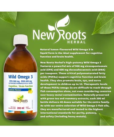 New Roots Herbal - Wild Omega 3 EPA 900mg DHA 600mg Lemon Flavour 200ml - Premium Fish Oil Liquid Omega 3 Supplement - High-Potency EPA & DHA for Overall Wellness - Pure Omega-3 Fatty Acids - Buy Online on SooperMarket.com