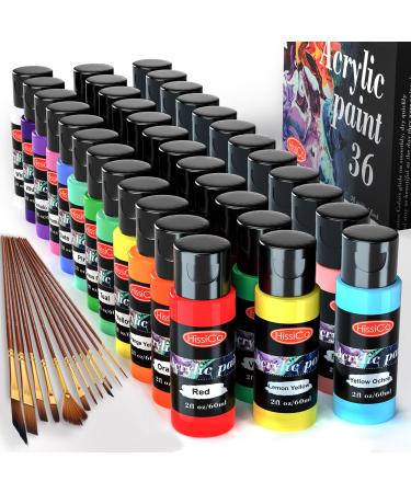 Acrylic Paint Set of 36 Colors 2fl oz 60ml Bottles with 12 Brushes Non Toxic 36 Colors Acrylic Paint No Fading Rich Pigment for Kids Adults Artists Canvas Crafts Wood Painting 36 Colors Acrylic Paint 2 fl oz/60 ml
