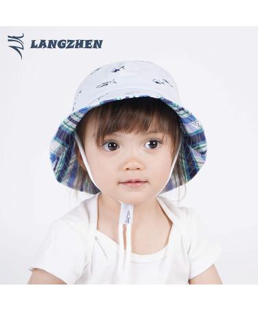 LANGZHEN Baby Girls Beach Sun Hat | Adjustable Wide Brim Toddler Kids Hat with Chin Strap | Whale+Blue Fish Design | 1-2 Years - Buy Online on SooperMarket.com