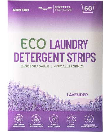 Proto Future Eco-Friendly Laundry Detergent Sheets - Biodegradable Hypoallergenic Zero Waste Plastic-Free Eco-Strips - No Enzymes Plant-Based Formula (Lavender 60 Loads) Lavender 60 Count (Pack of 1)