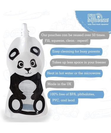 Fill n Squeeze Baby Food Reusable Pouch - Double Zip Bottom Opening - 6 x150ml Panda - BPA & PVC Free - Buy Online on SooperMarket.com