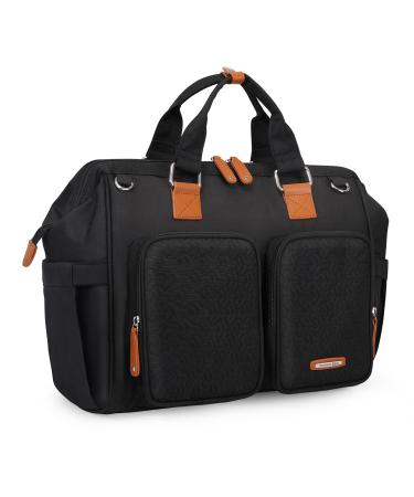 Pomelo Best Baby Changing Bag with Pram Clips and Changing Mat for Mom and Dad Embossed Black