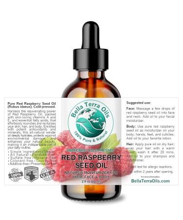 Bella Terra Red Raspberry Seed Oil 2 oz | Omega Fatty Acids & Vitamin E for Skin Nourishment | Luxurious Cold-Pressed Oil - Buy Online on SooperMarket.com