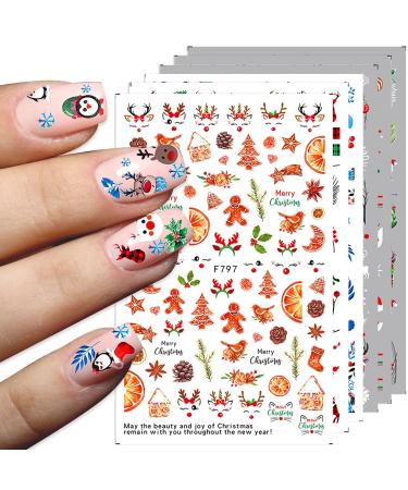 10 Sheets Christmas Nail Stickers Self-Adhesive Christmas Nail Decals Snowflake Santa Claus Reindeer Snowman Nail Art Stickers for Women Girls Holiday Nail Art Decoration Accessories
