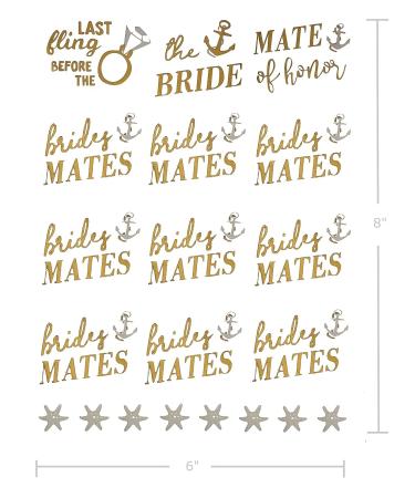 Bachelorette Bride to Be Nautical Temporary Tattoos - 100+ Gold Metallic Designs - Bride's Crew, Nauti Bride, Last Fling - Perfect for Engagement & Bachelorette Party - Waterproof & Nontoxic - Buy Online on SooperMarket.com
