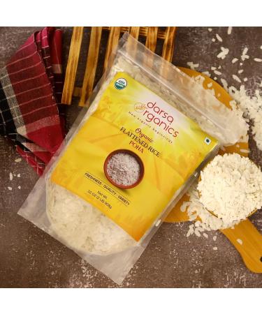 Darsa Organics Poha | 2 lb Resealable Zipper Bag | Flattened Rice with Fluffy Texture| USDA Organic | Non-GMO | Chemical-Free | Kosher - Buy Online on SooperMarket.com