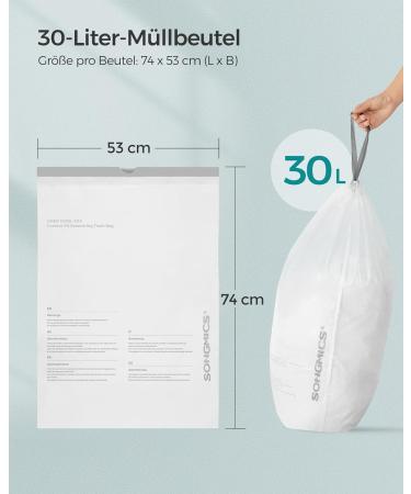 SONGMICS 30L Drawstring Garbage Bags - Custom Size 90 Pack (2 Rolls) - White KRB30A02 | Eco-Friendly & Durable Quality - Buy Online on SooperMarket.com