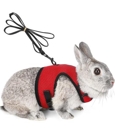 Adjustable soft rabbit dishes with elastic leash for small animal kitty pet dishes and leash for bunnies cat little pet walking (red XL (breast 34-42cm)) XL (breast 34-42cm) red