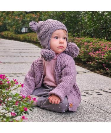 KAKU NANU Toddler Winter Hat with Double Pom Pom | Fleece Lined Beanie for Baby Boys & Girls 6-12 Months | Dark Purple - Buy Online on SooperMarket.com