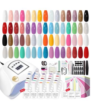 Saviland 76 PCS Gel Nail Polish Kit with (5X Faster)180W U V Light - 30 Colors Spring Summer Gel Polish Set Nude White Soak-Off U V LED Nail Gel with LED Nail Lamp  Gel Nail Polish Set for Home DIY Manicure Nail Salon  G...