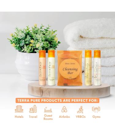 Terra Pure Wild Citrus Hotel Amenities Set - 300 Organic Paraben-Free 1oz Shampoo Conditioner Body Wash Lotion & Soap Bar - Ideal for International eCommerce - Buy Online on SooperMarket.com