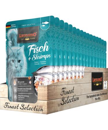 Leonardo Frischbeutel 16x85g Fisch & Shrimps |Cereal -free wet food for cats |Wet food single feed in the single portion bag
