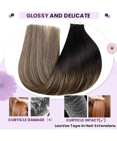LAAVOO Balayage Tape Extensions - Real Hair Tape Extensions #1b/4/27 | 35cm | 50g | Invisible Seamless Hair Extensions for Natural Look - Buy Online on SooperMarket.com