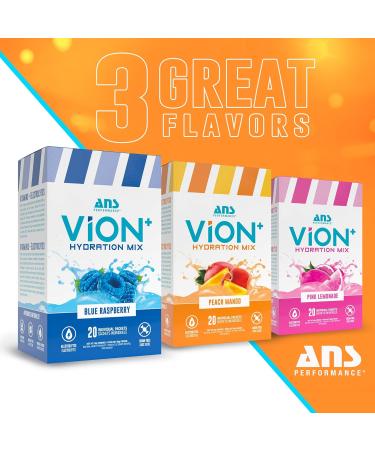 ViON+ Hydration Mix Peach Mango - Sugar-Free Electrolyte Powder with 8 Essential Vitamins - 20 On-the-Go Stick Packs for Hydration Energy & Recovery - Natural Flavors & No Artificial Colors or Dyes - Buy Online on SooperMarket.com