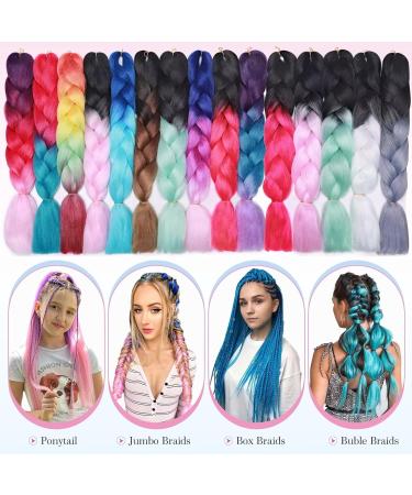 Tess Braids Extensions Ombre 60cm - Jumbo Kanecalon Hair for Box Braids | 100g (Black Red Ombre) - Buy Online on SooperMarket.com