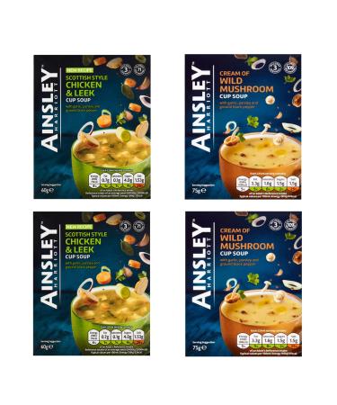 Ainsley Harriot Instant Cup Soup - 4 Pack Bundle - Wild Mushroom and Chicken and Leek (12 Sachets Total)