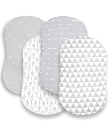 Bassinet Bed Sheets  Premium Bassinet Fitted Sheets 4 Pack  100% Jersey Knit Cotton Cradle Sheets  Bassinet Bedding for Standard Size Oval or Halo Bassinet Pads  Bassinet Sheet for Boy & Girl Bassinet Sheets