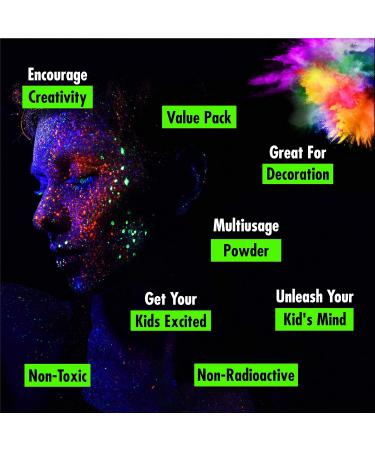 Pack of 24 Glow in the Dark Powder - Luminous Pigment for Slime, Nails & Resin - Fluorescent UV Neon Color Changing, Phosphorescent & Non-Toxic - Buy Online on SooperMarket.com