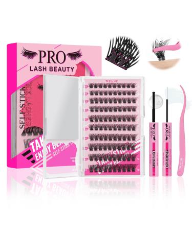 PRO Self Adhesive Eyelashes Kit Press On Lashes 120pcs Lash Clusters Lash Fixative Lash Remover Lash Applicator Eyelash Extension Kit Easy To Apply At Home Lash Extension Kit (Velvety D-10-18mix Kit) Self Stick-Velvety Kit-120pcs