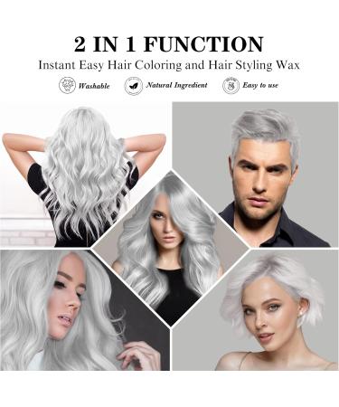 120g Temporary Silver White Hair Color Wax with Dye Brush Instant Natural Hairstyle Cream Disposable Coloring Mud for Men Women Washable Styling Pomades for Party Cosplay DIY Halloween - Buy Online on SooperMarket.com