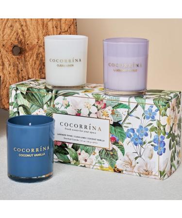 Cocorrna Fragrance Candles Gift Set - 3x88g Soy Wax Candles for Mother's Day Christmas & Aromatherapy | Lavender Clean Linen Coconut Vanilla - Buy Online on SooperMarket.com