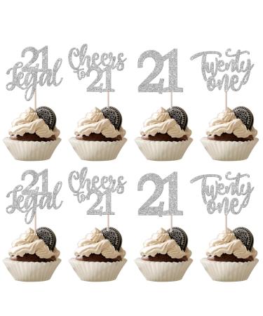 Rsstarxi 24 Pack 21st Birthday Cupcake Toppers Glitter Leg Al 21 Cupcake Toppers Twenty One Hello Cheers to 21 Cupcake Picks for Happy 21st Anniversary Birthday Party Cake Decorations Silver Silver 21st